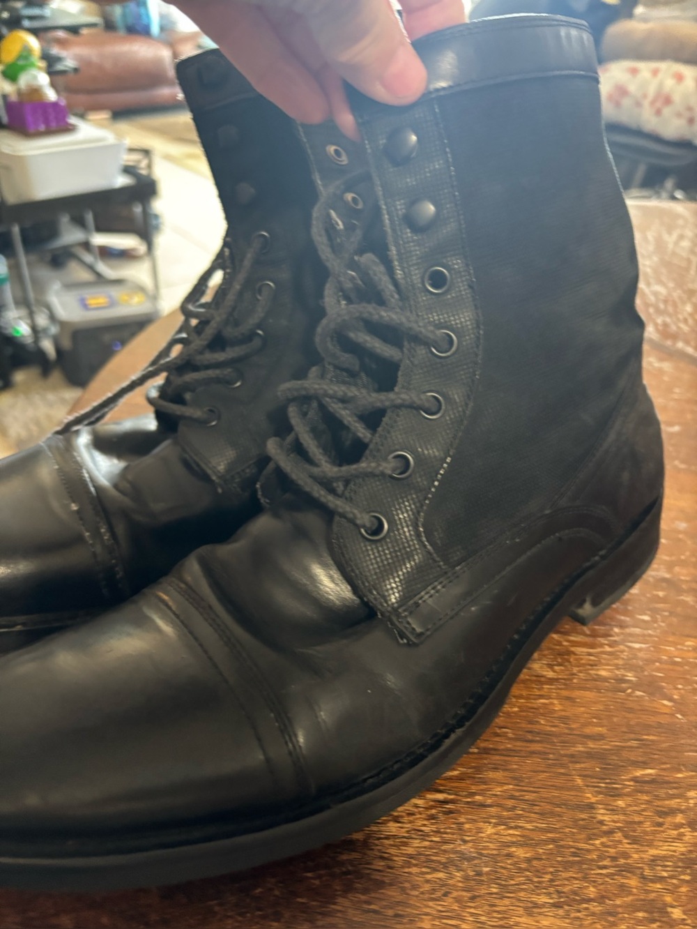 Kenneth Cole Men's Black Lace-Up Leather and Fabric Ankle Boots